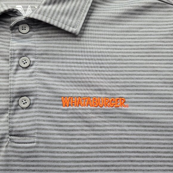 Whataburger Polo Shirt Mens Medium Gray Striped Employee Uniform Work Wear - Picture 3 of 9